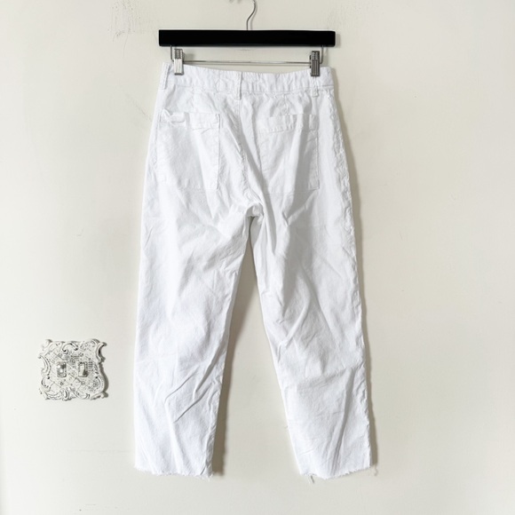 Frank & Eileen Kinsale White Linen Performance Pant Frayed Ankle Hem Trousers 4 - Picture 6 of 8